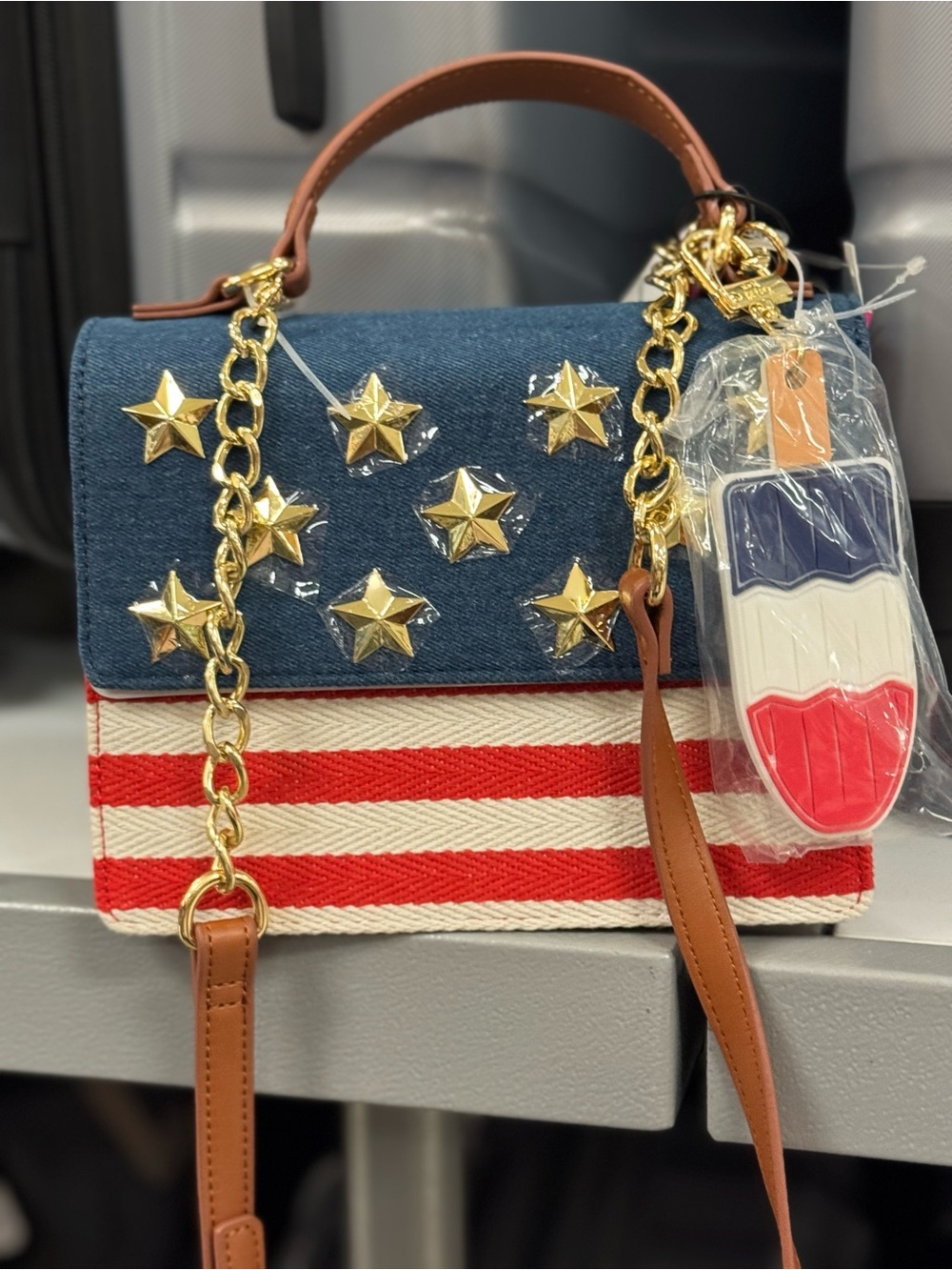 Betsey Johnson Red, White & Navy Star-Stud Satchel - Picture 3 of 3